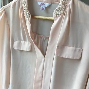 Candies light and silky beaded collar blouse